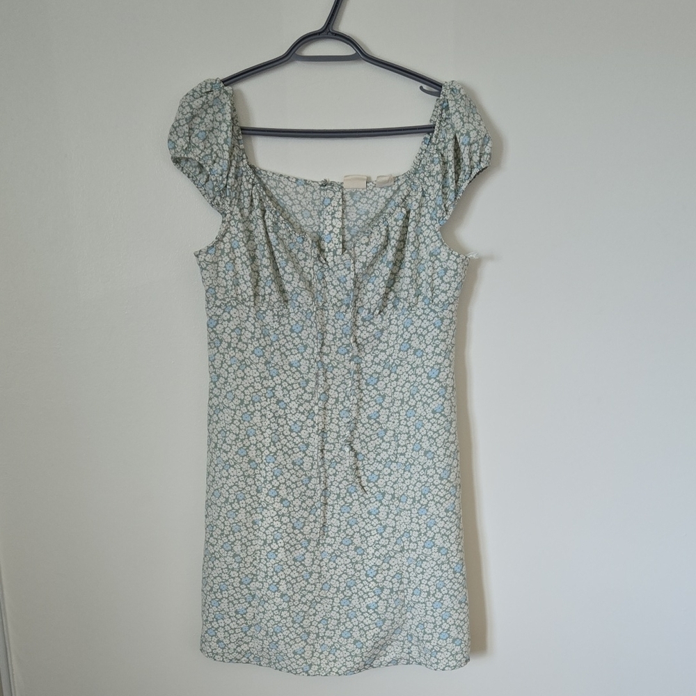 Levi's Green and White Puff Sleeve Sheath Mini Dress